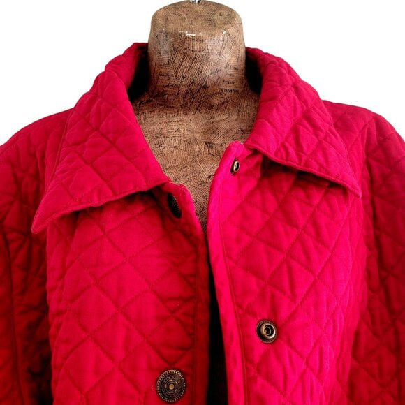 Denim & Co Reversible Quilted Jacket With Floral Print & Solid Red Design Button - Picture 2 of 16